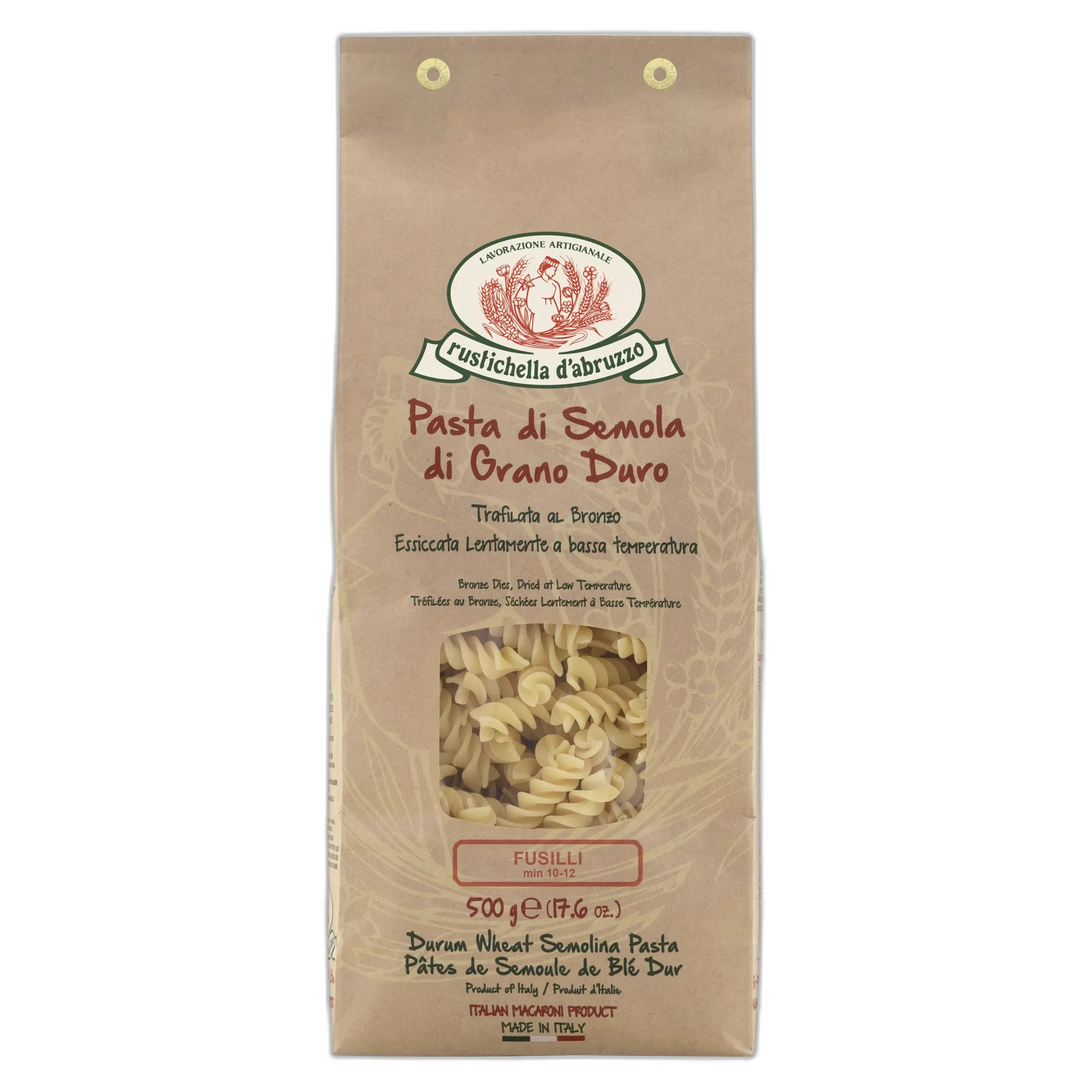 Pasta package with brand logo on a white background