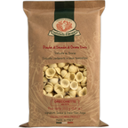 Pasta package with 'Orecchiette' on a brown background