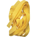 Yellow pasta strands on a white background