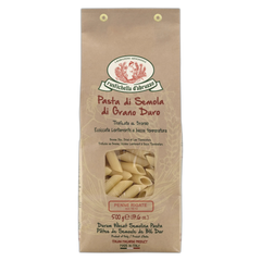 Pasta package with brand logo and product details on a white background