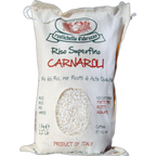 Bag of Carnaroli rice with branding and product details on a white background