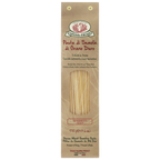 Pasta package with spaghetti sticks on a white background