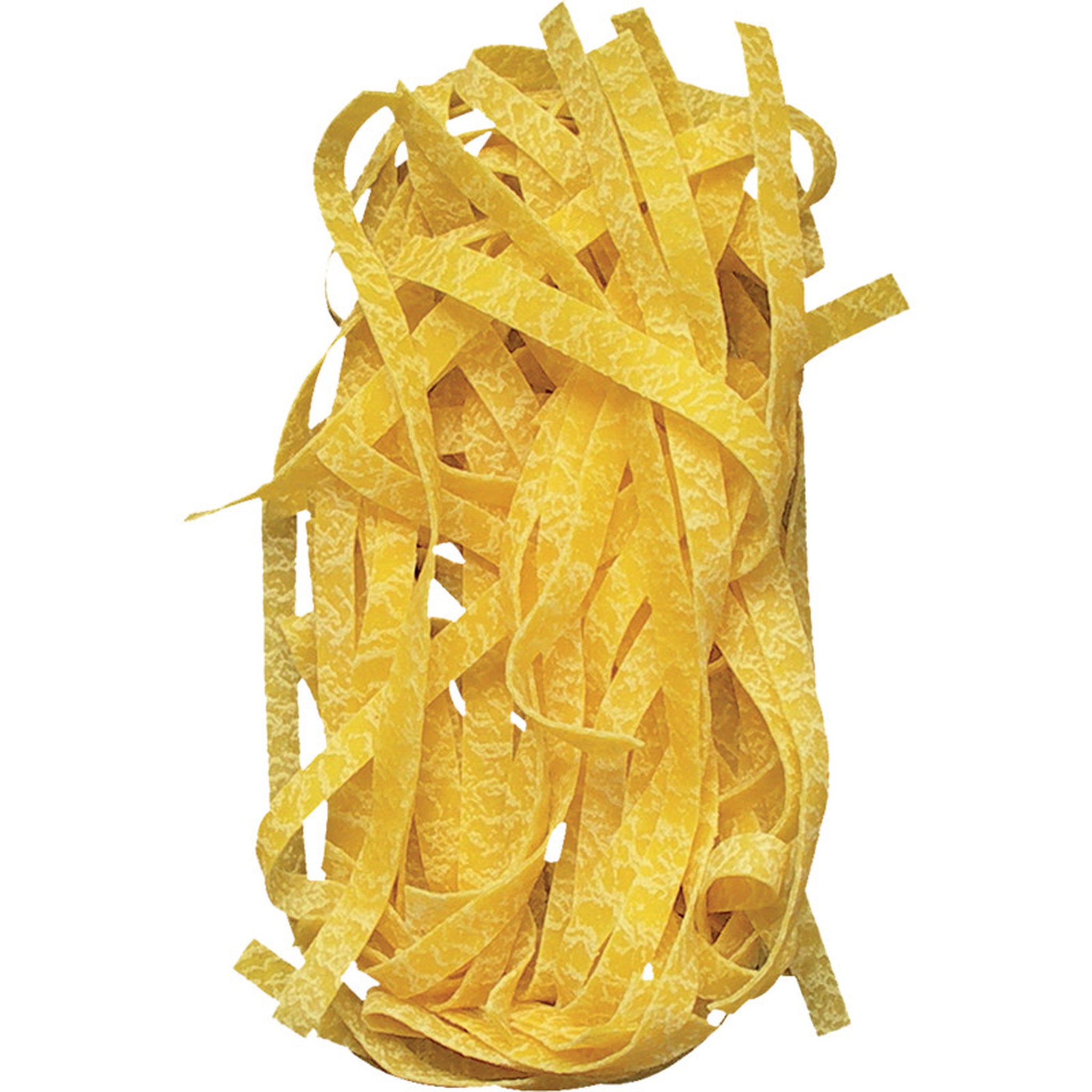 Yellow ribbon-like pasta on a white background