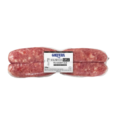 Two packages of Goleira Salsiccia Grill Tradizionale sausages on a white background