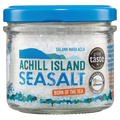 Jar of Achill Island Seasalt with a blue lid and label on a white background