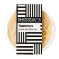 Hummus container with Sheridan's Cheesemongers label on a white background