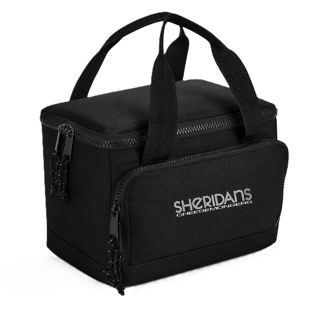 Black bag with 'Sheridan's' logo on a white background