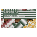Packaging of Sheridans Cheesemongers Irish cracker selection with geometric patterns.