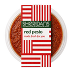 Container of red pesto with Sheridan's Cheesemongers label on a white background