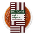 Container of smoky red pesto with Sheridan's Cheesemongers packaging on a white background