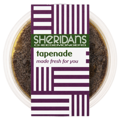 Container of tapenade with a Sheridan's Cheesemongers label on a white background
