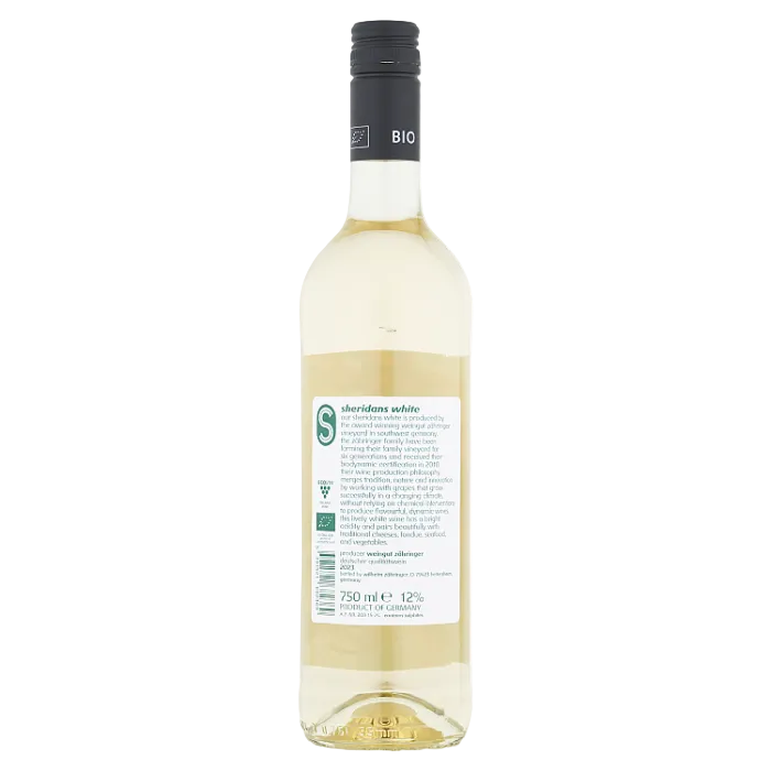 White wine bottle with a visible label on a white background