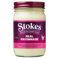 Jar of Stokes Real Mayonnaise with purple label on a white background