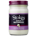Jar of Stokes Garlic Mayonnaise on a white background