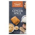 Packaging of West Cork Biscuit Co. Ginger Spice biscuits with a dark blue background.