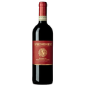 Red wine bottle with a prominent label on a white background