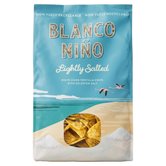 Package of Blanco Niño tortilla chips with scenic design on a white background