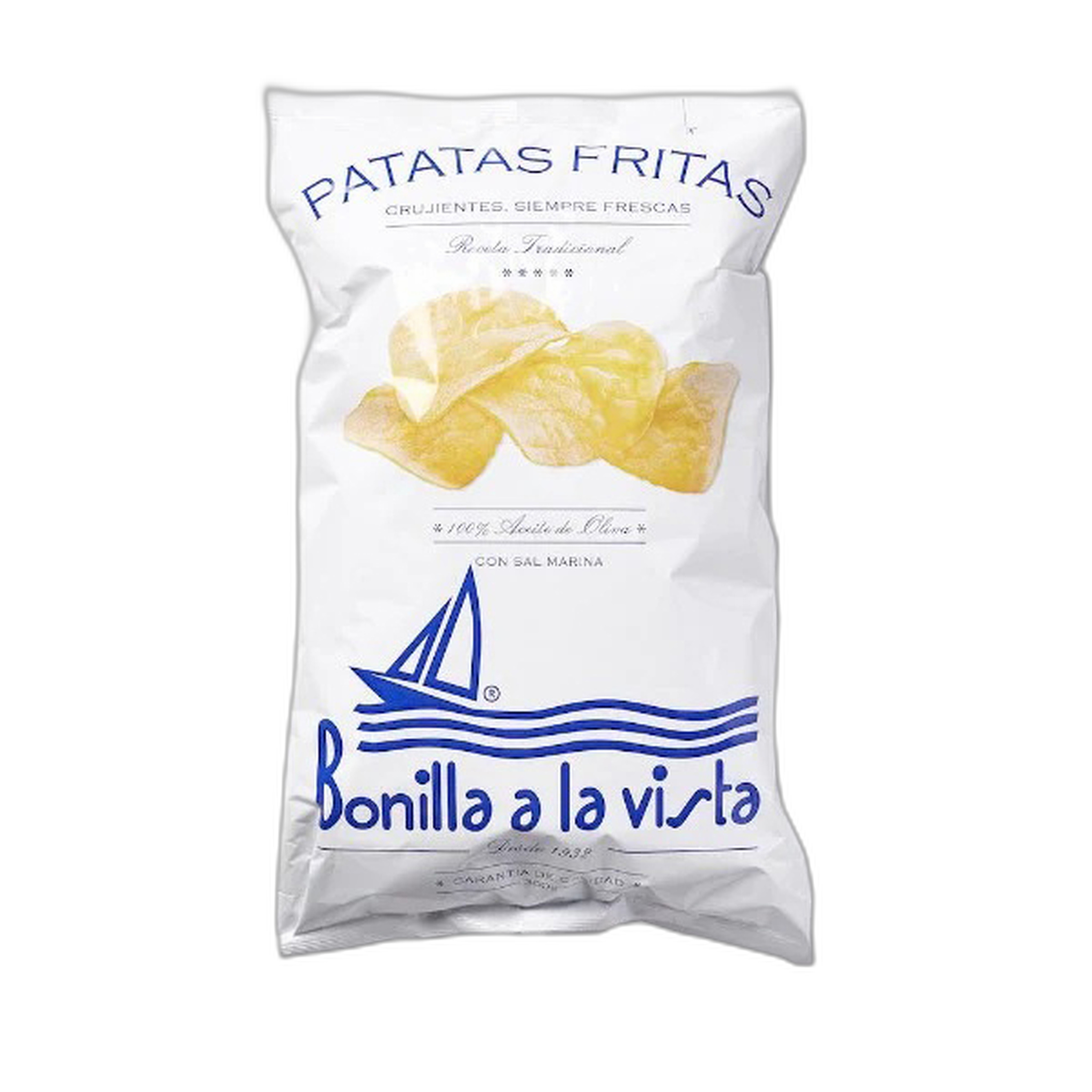 Bag of Patatas Fritas with Bonilla a la Vista branding on a white background