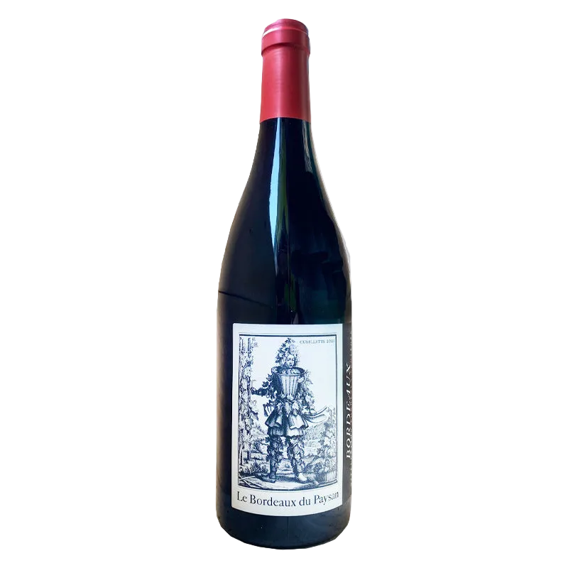Wine bottle with a red cap and visible label on a white background