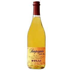 Bottle of Bulli wine with a yellow label on a white background