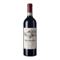 Red wine bottle with a visible label on a white background