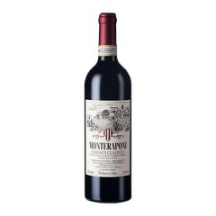 Red wine bottle with a visible label on a white background