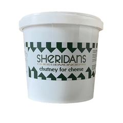 One kilo tub of Sheridans chutney for cheese with a green striped label