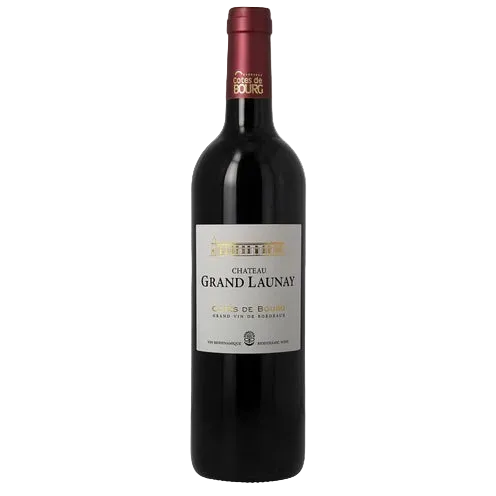 Chateau Grand Launay red wine bottle on a white background