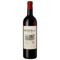 Red wine bottle with a visible label on a white background