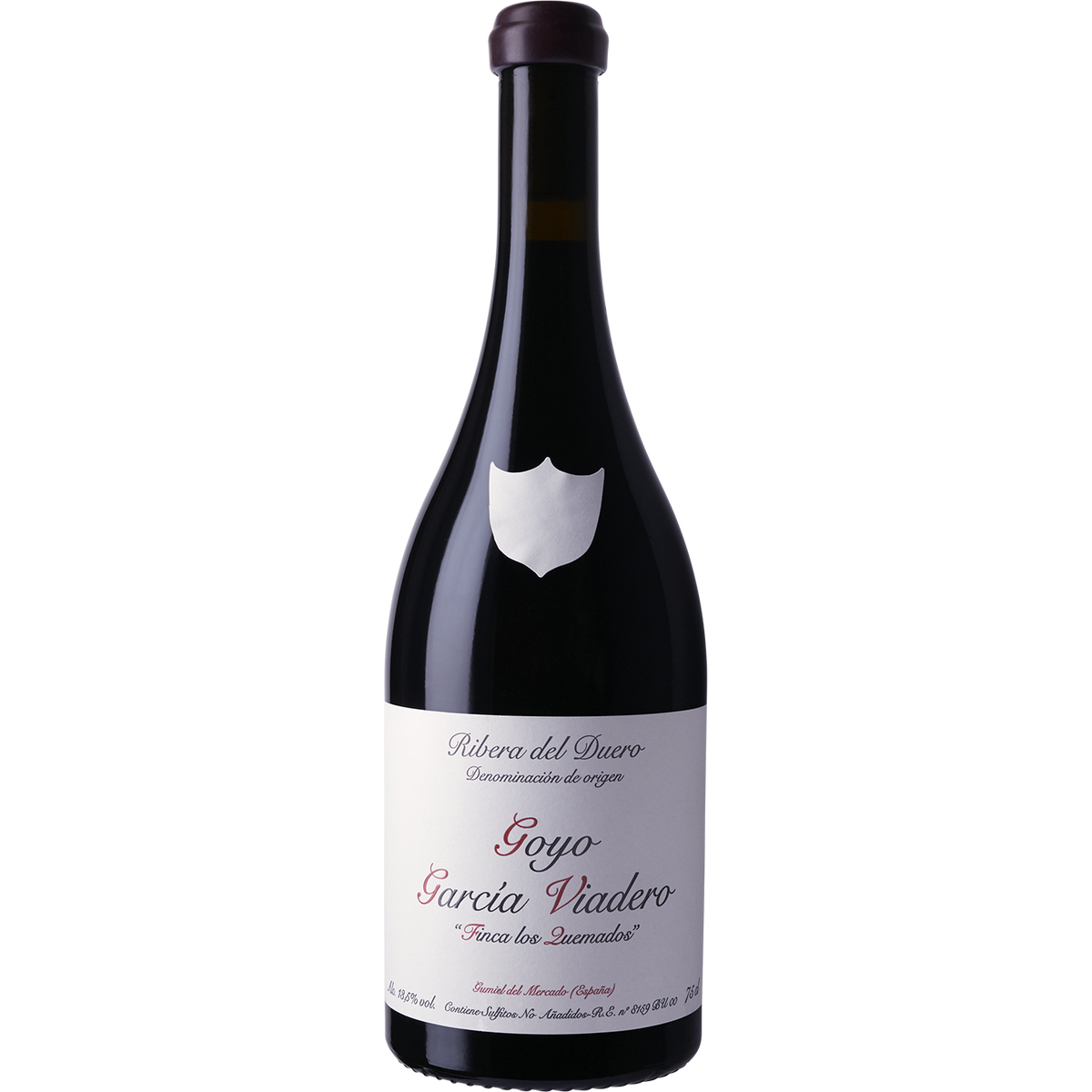 Wine bottle with a white label on a white background