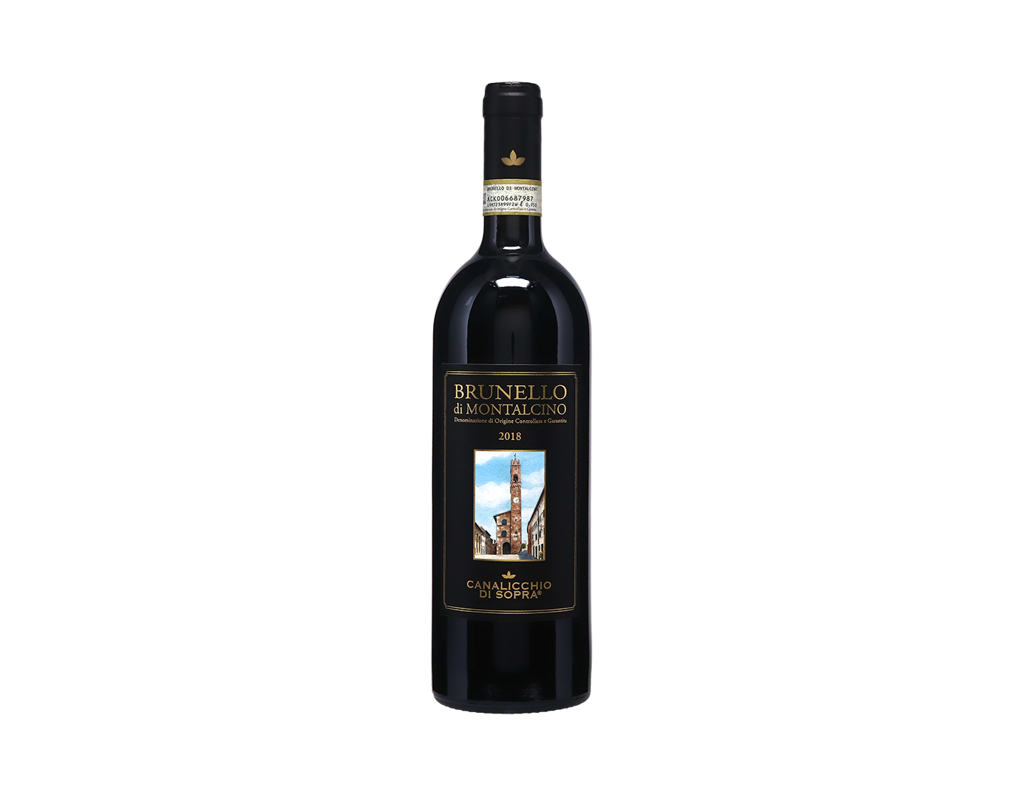 Bottle of Brunello di Montalcino wine on a white background