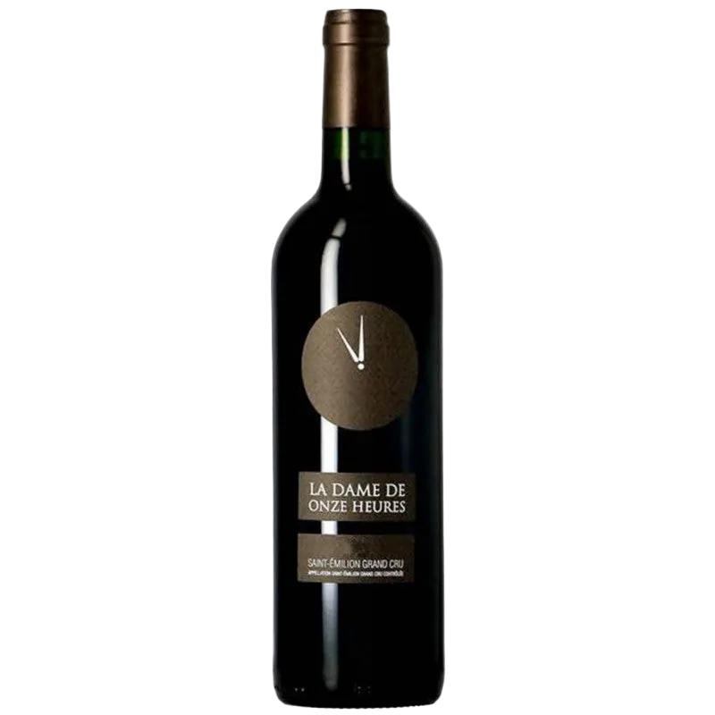 Wine bottle labeled 'La Dame de Onze Heures' on a white background