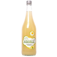 Bottle of lemonade with a label on a white background