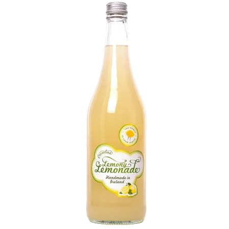 Bottle of lemonade with a label on a white background