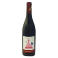 Wine bottle with a colorful label on a white background