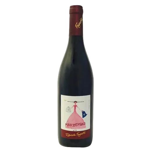 Wine bottle with a colorful label on a white background