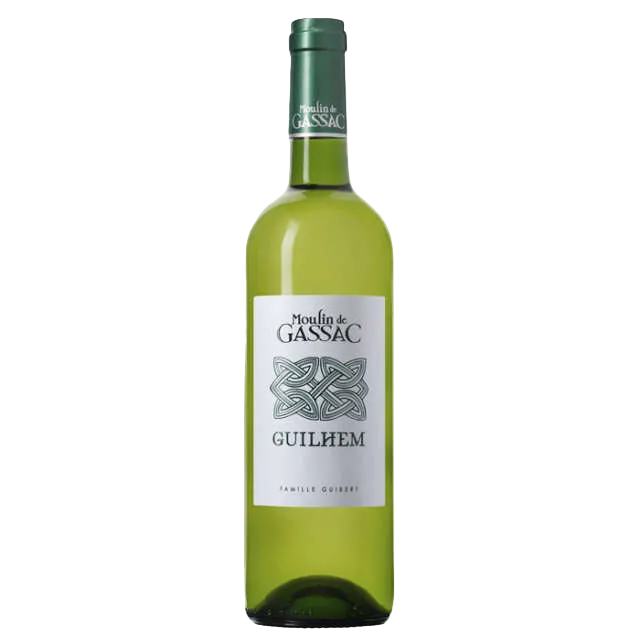 Moulin de Gassac wine bottle on a white background
