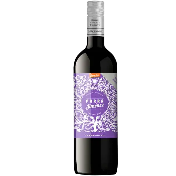 Wine bottle with a purple label on a white background