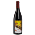 Wine bottle with a colorful label on a white background