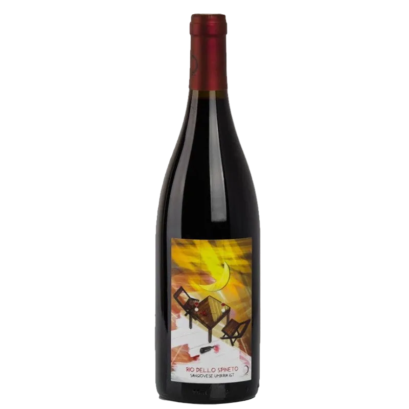 Wine bottle with a colorful label on a white background