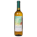 Wine bottle with a colorful label on a white background