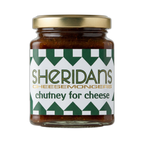 Jar of Sheridan's chutney for cheese on a white background