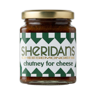Jar of Sheridan's chutney for cheese on a white background