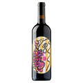 Wine bottle with a colorful label on a white background