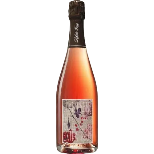 Bottle of rose wine with a decorative label on a white background