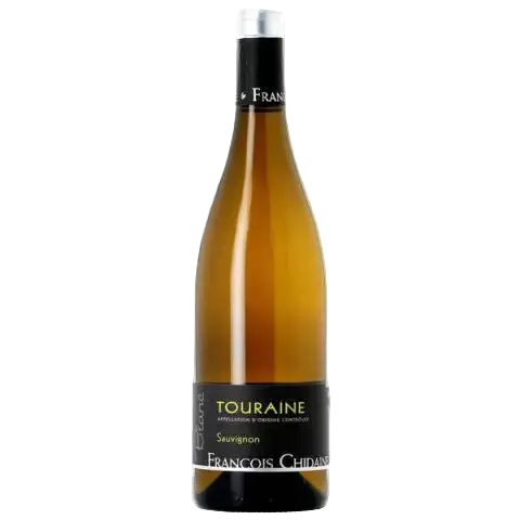 Wine bottle labeled 'Touraine' by Francois Chidaine on a white background