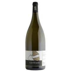 Wine bottle with a label on a white background