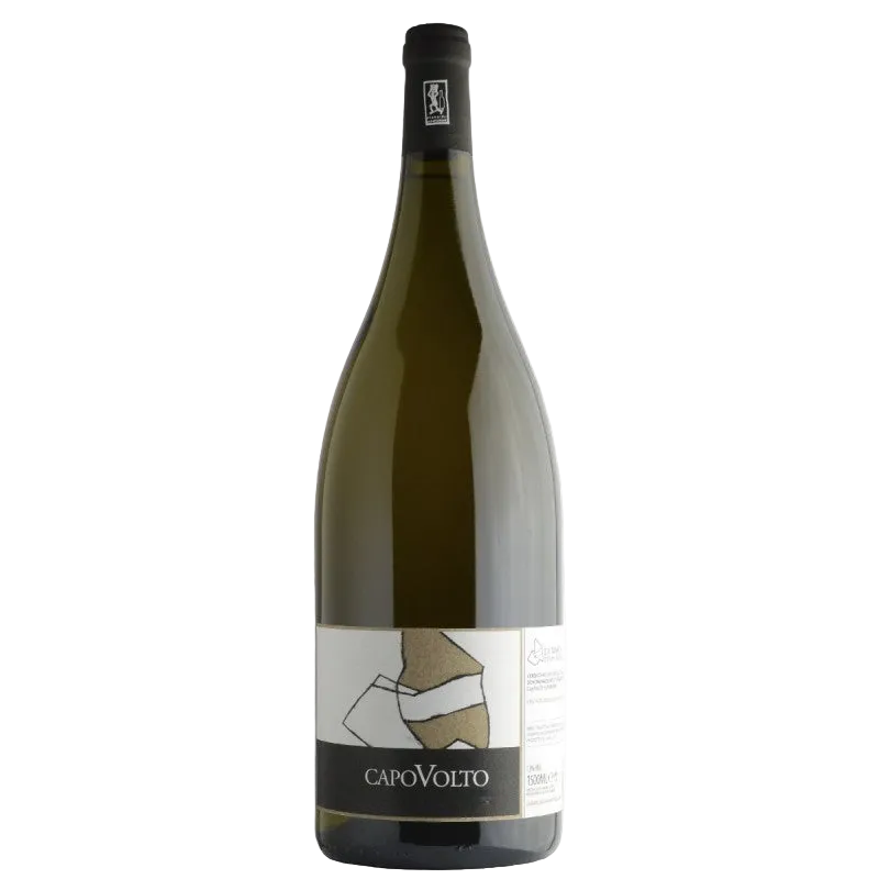 Wine bottle with a label on a white background