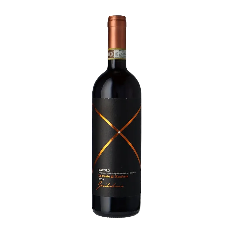 Red wine bottle with a black label on a white background