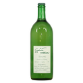 Green wine bottle with a label on a white background